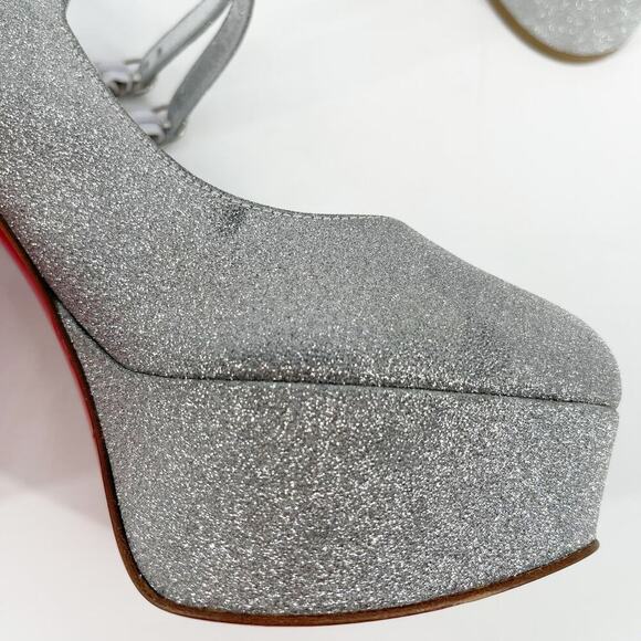 Christian Louboutin Silver Glitter Movida Jane Platform Mary Jane Pump EU 38.5 - Picture 11 of 15